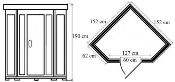 Infrared Sauna - MELTON Ceramic- Full Spectrum, 1520x620x1270x620x1520x1900mm