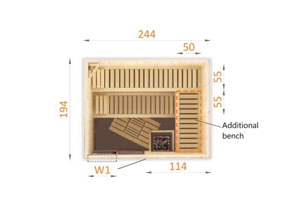 Finnish Sauna with Furnace GOBI A 2450x1950x1990mm