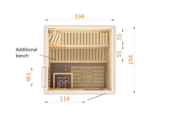 Finnish Sauna with Furnace SAHARA A 1950x1950x1990mm