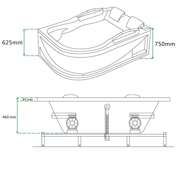 VEGAS 761 Left, Heater, 1800x1200x750mm