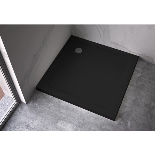 Square shower tray ST02B 900x900mm black siphon slim 50mm
