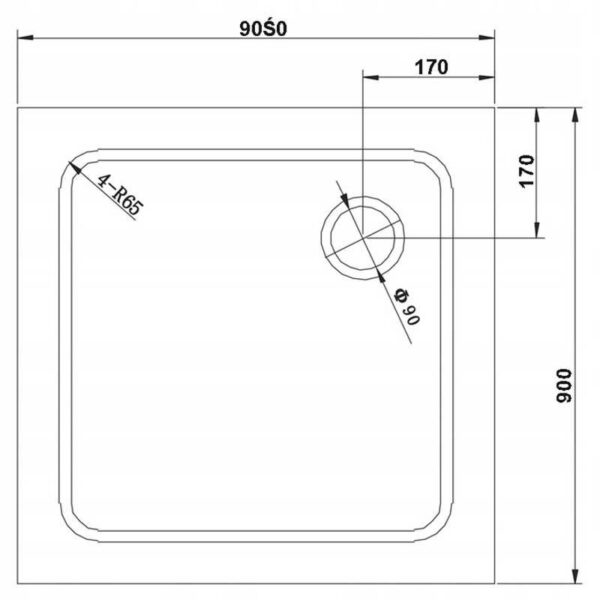 Square shower tray ST02B 900x900mm black siphon slim 50mm