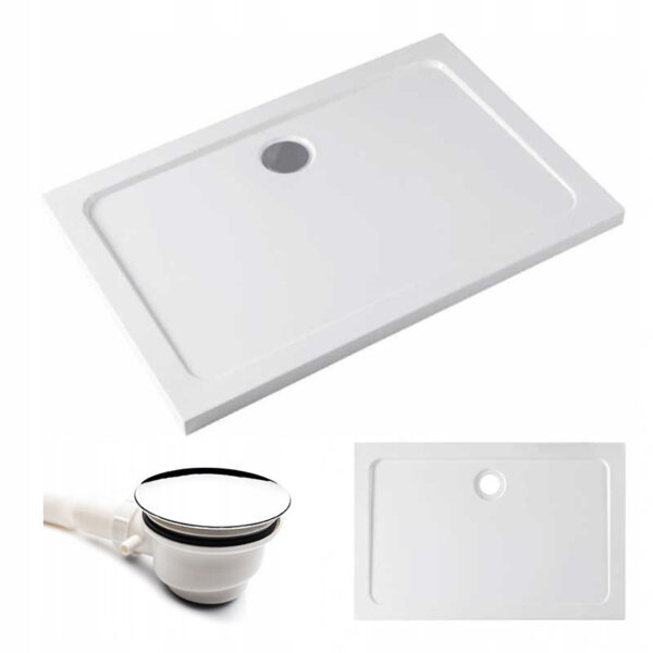 Rectangular shower tray ST04A 1000x900mm white siphon 50mm slim