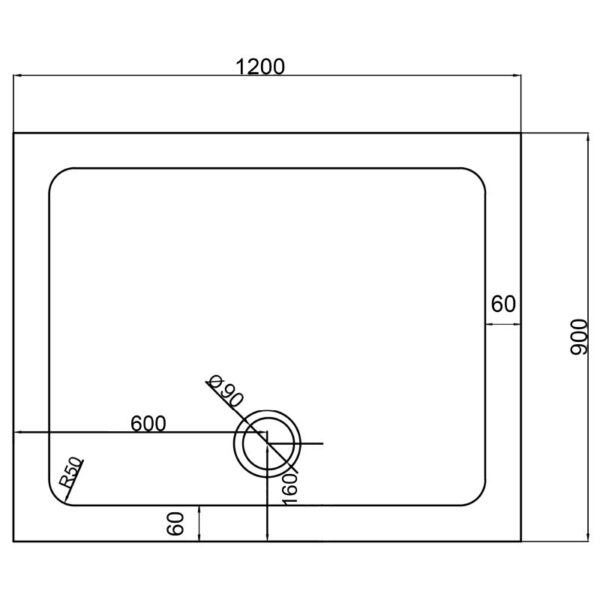 Rectangular shower tray ST04C 1200x900mm white siphon 50mm slim