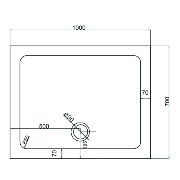 Rectangular shower tray ST05A 1000x700mm white siphon 50mm slim