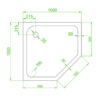 Pentagonal shower tray SXL07C 1000x1000mm white siphon 150mm high