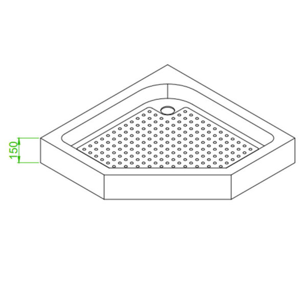 Pentagonal shower tray SXL07C 1000x1000mm white siphon 150mm high