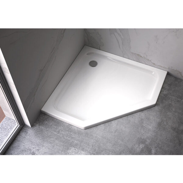 Pentagonal shower tray ST08B 900x900mm white siphon 50mm slim