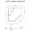 Pentagonal shower tray ST08C 1000x1000mm white siphon 50mm slim