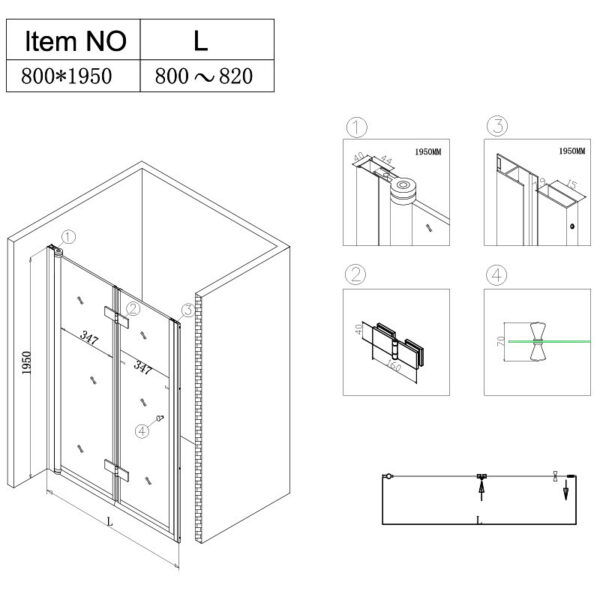 Shower door folding SH01A black 800mm