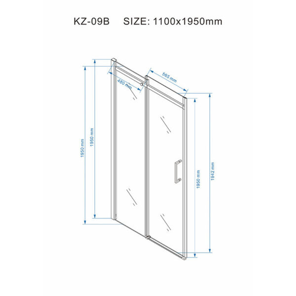 Shower door sliding KZ09B black 1050-1100mm glass 8mm
