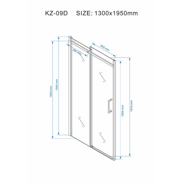 Shower door sliding KZ09D chrome 1250-1300mm glass 8mm