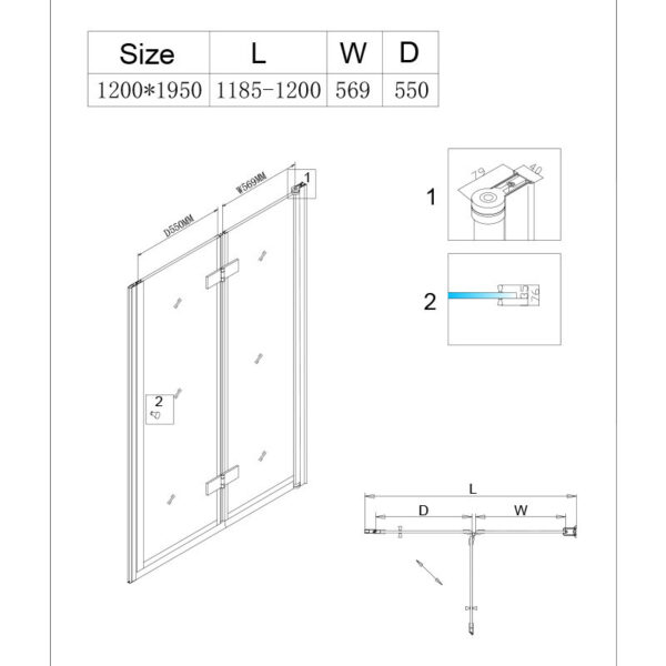 Shower door hinged shower screen SH06E 1200mm glass 6mm