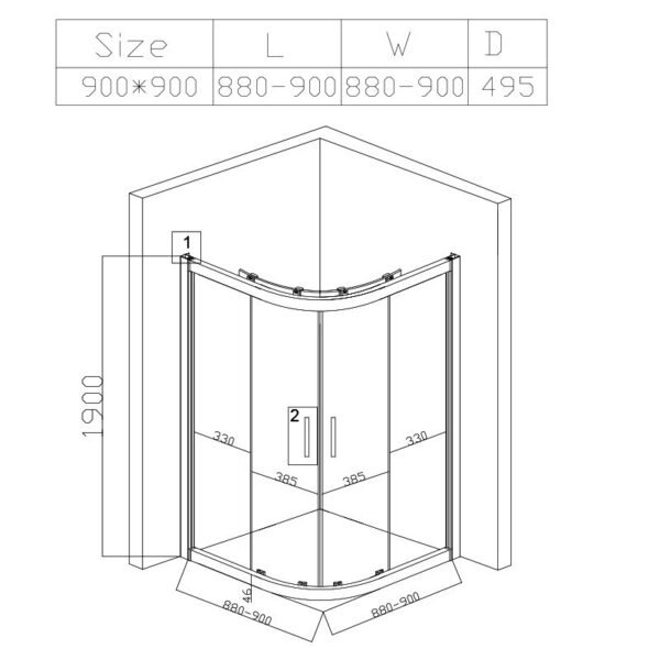 Quadrant Shower Cabin Q-BS01B 900x900mm