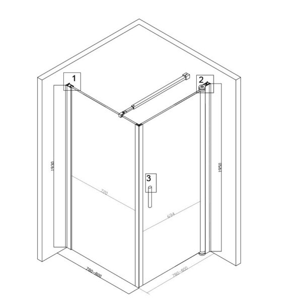 Square shower cabin R-BS04A Black 800x800mm