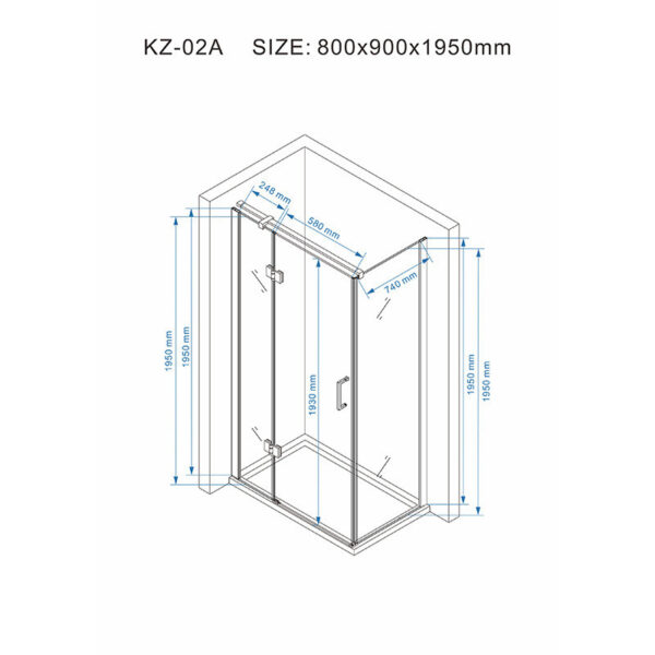Rectangular shower cabin S-KZ02A Chrome 900x800mm
