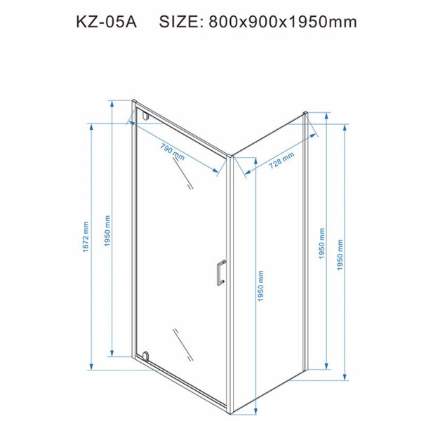 Rectangular shower cabin S-KZ05A Chrome 900x800mm