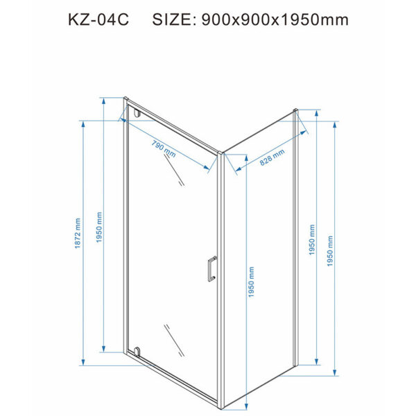 Square shower cabin R-KZ04 C Chrome 900x900mm glass 6mm
