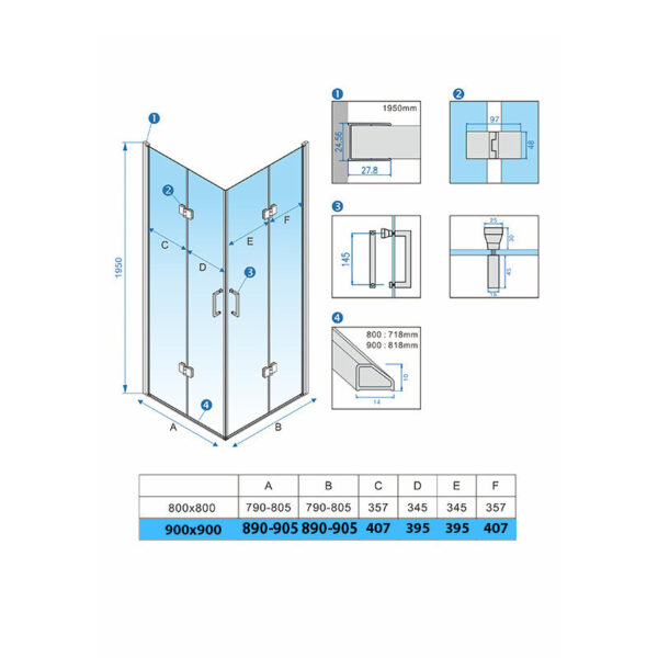 Square shower cabin R-KZ08C Black 900x900mm glass 6mm