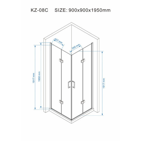 Square shower cabin R-KZ08C Black 900x900mm glass 6mm