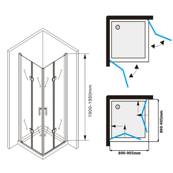 Square shower cabin R-KZ08C Black 900x900mm glass 6mm