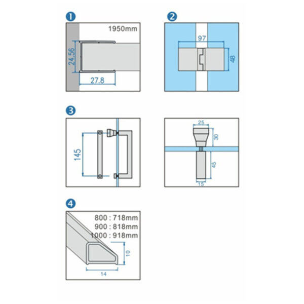 Square shower cabin R-KZ08D Chrome 1000x1000mm glass 6mm
