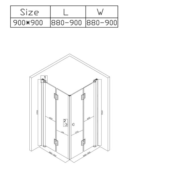 Square shower cabin R-KZ1290B Chrome 900x900mm glass 6mm