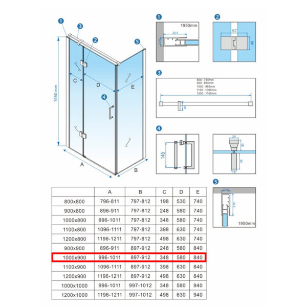 Rectangular shower cabin S-KZ03A Chrome 1000x900mm