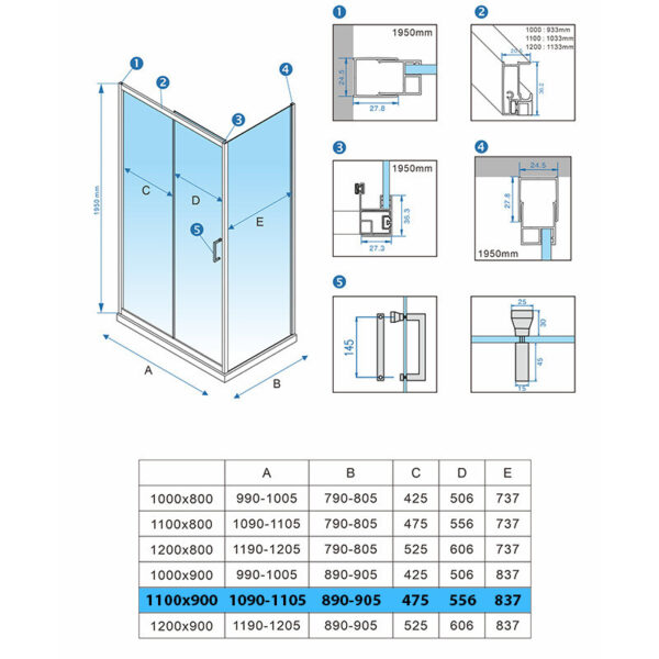 Rectangular shower cabin S-KZ104B Black 1100x900mm
