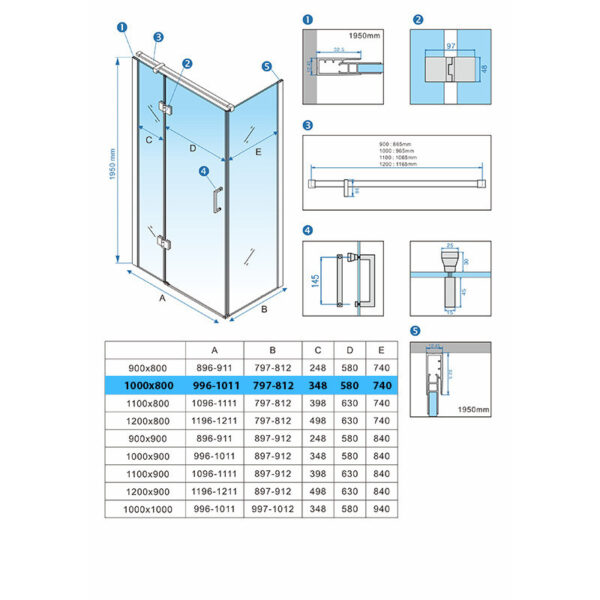 Rectangular shower cabin S-KZ02B Chrome 1000x800mm