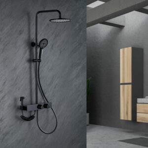 LCD Wall-mounted shower mixer with a rain shower head F10B BLACK