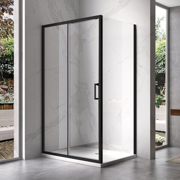 Rectangular shower cabin KZ104B Black 1100x900mm + ST04B black siphon 50mm slim