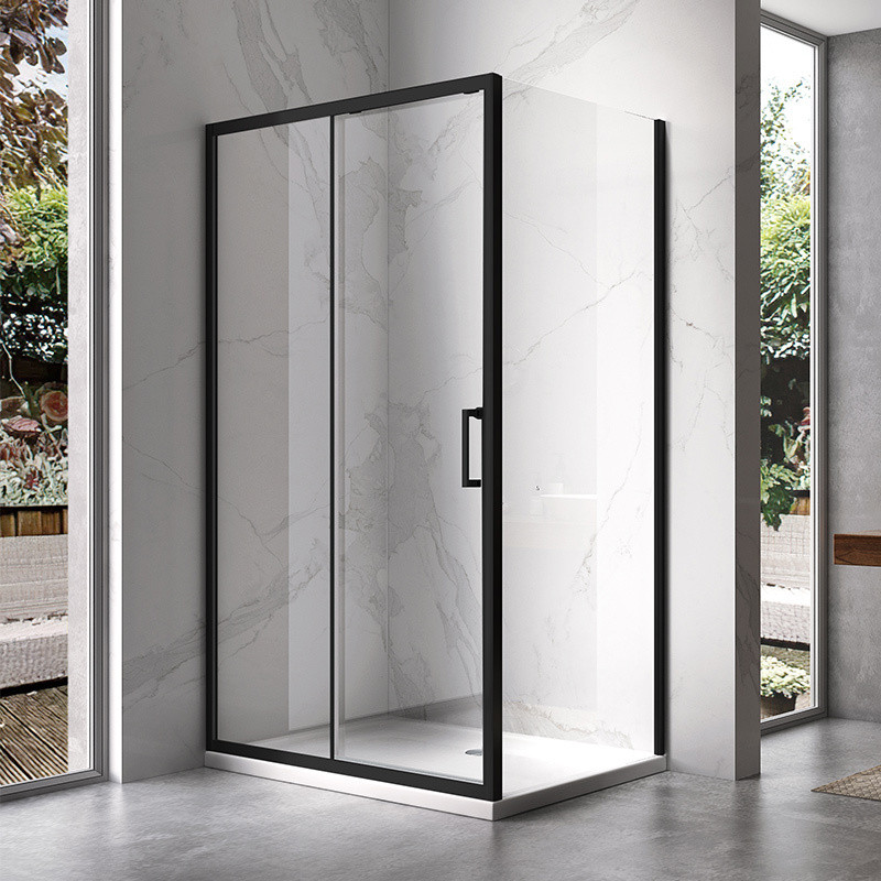 Rectangular shower cabin KZ104B Black 1100x900mm + ST04B black siphon 50mm slim