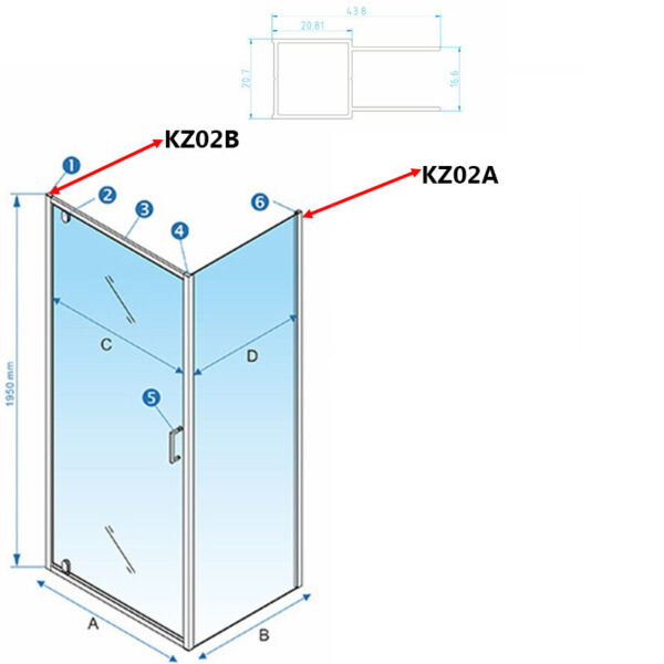 P02B-BL expanding profile for shower cabins KZ04,KZ05,KZ06,KZ07 black