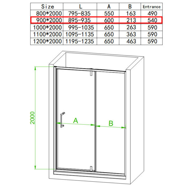 Shower Swinging door SH08B 900mm glass 6mm