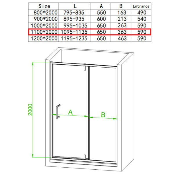 Shower Swinging door SH08D 1100mm glass 6mm