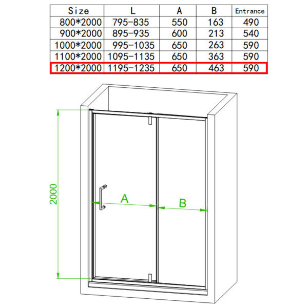Shower Swinging door SH08E 1200mm glass 6mm