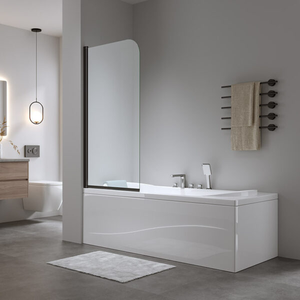 Bathtub shower screen 700x1400mm B-PR01 glass 6mm Black