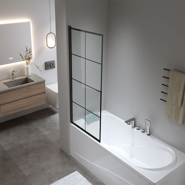 Bathtub shower screen 700x1400mm B-PR02 glass 6mm Black