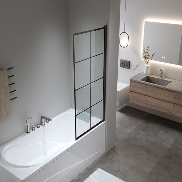 Bathtub shower screen 700x1400mm B-PR02 glass 6mm Black