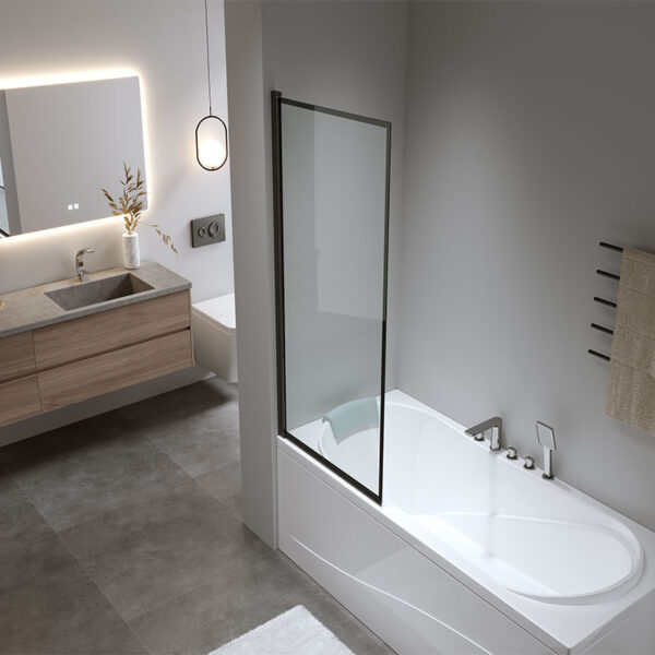 Bathtub shower screen 800x1400mm B-PR03 glass 6mm Black