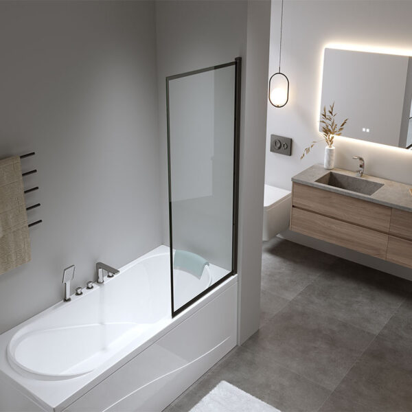 Bathtub shower screen 800x1400mm B-PR03 glass 6mm Black