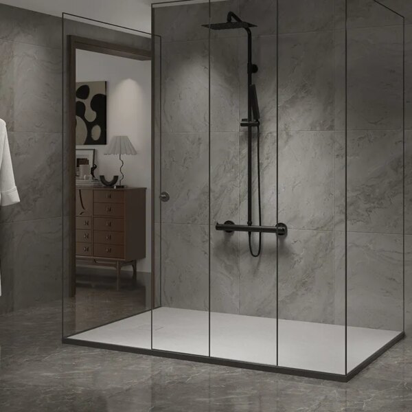 RECTANGULAR STONE SHOWER TRAY SLIM RIKO WHITE 120x80 CM
