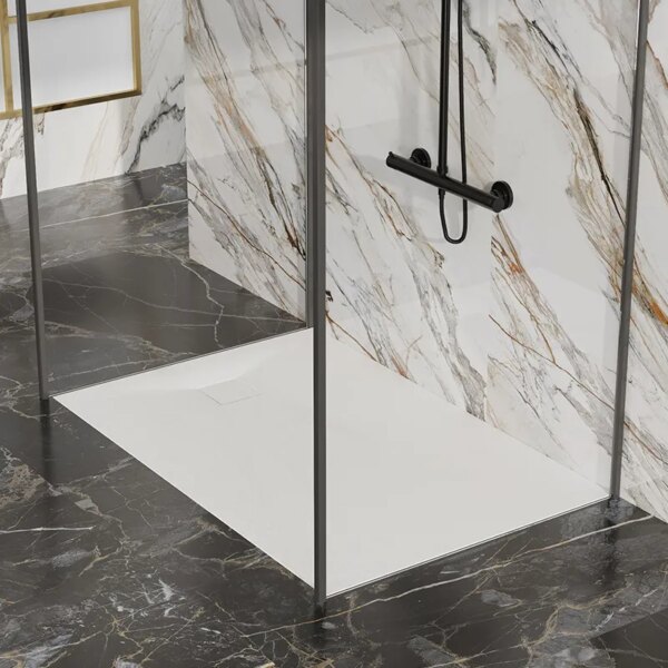 RECTANGULAR STONE SHOWER TRAY SLIM RIKO WHITE 150x80 CM