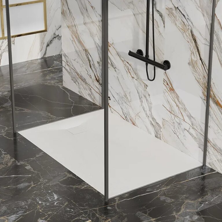 RECTANGULAR STONE SHOWER TRAY SLIM RIKO WHITE 150x80 CM
