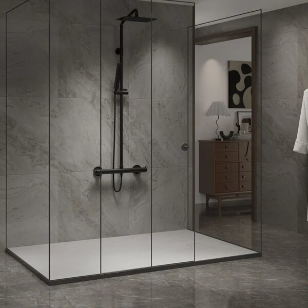 RECTANGULAR STONE SHOWER TRAY SLIM RIKO WHITE 150x80 CM