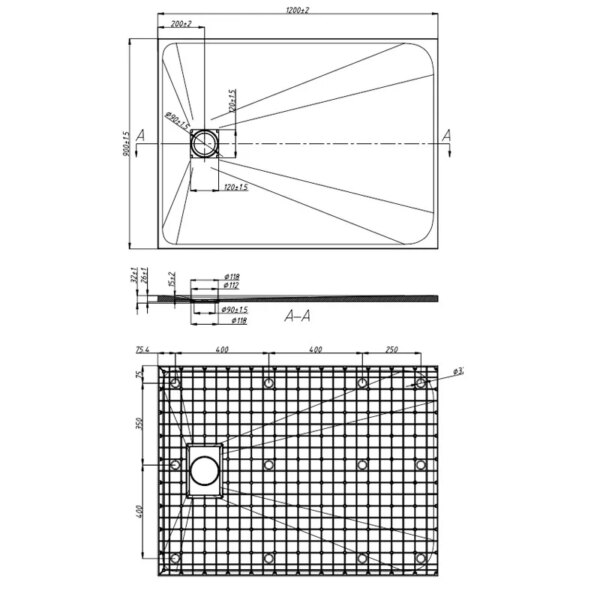 Rectangular shower tray CAIR R 1200x800mm BLACK siphon slim 26mm