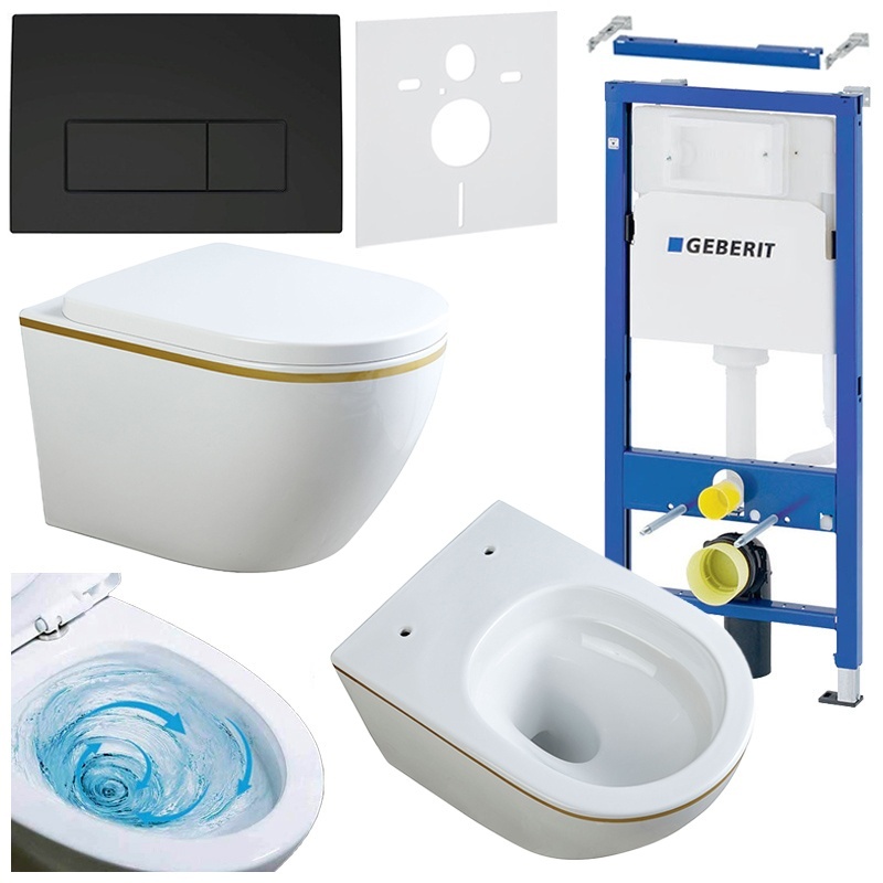 CONCEALED WC SET CELESTE 02TR WHITE TOILET BOWL + FRAME GB + BLACK MATT FLUSH PLATE 50GD
