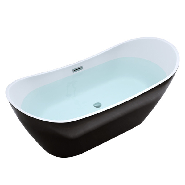 Freestanding Bathtub EVITA 513B Black with Chrome Overflow 1600×750 mm 
