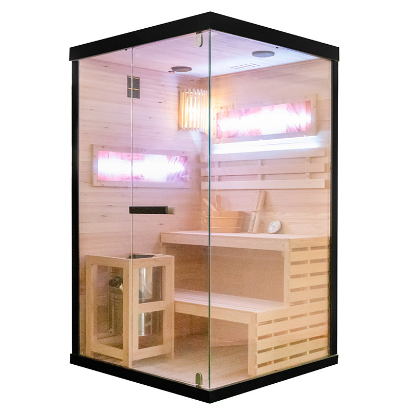 Finnish Sauna TRIS black 1200×1200×2000 mm with Himalayan Salt Panels 3,5kW